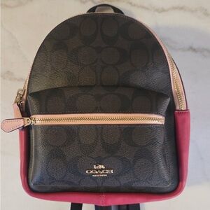 Coach Brown, Red and Pink Mini Backpack